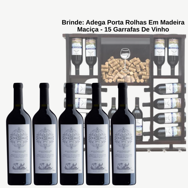Gran Enemigo Gualtallary + BRINDE: Adega Porta Rolhas Em Madeira Maciça - Suporta 15 Garrafas De Vinho